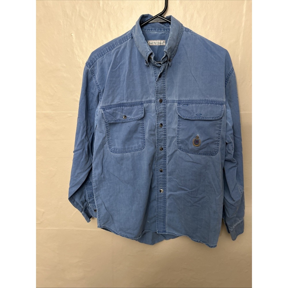Bugle Boy Mens Medium Vintage 80's Blue Button Down Shirt‎